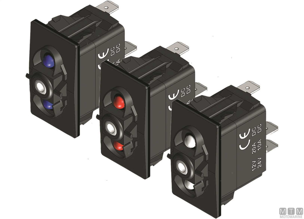 Switch ON-OFF 2 blue LEDs 6 terminals - original photo Motomarine Srl