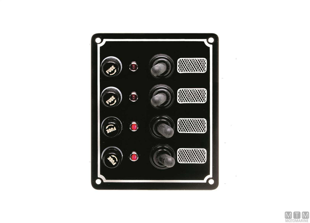 Aluminium panel with lever switches, 4 positions, 125x100 mm - original photo Motomarine Srl