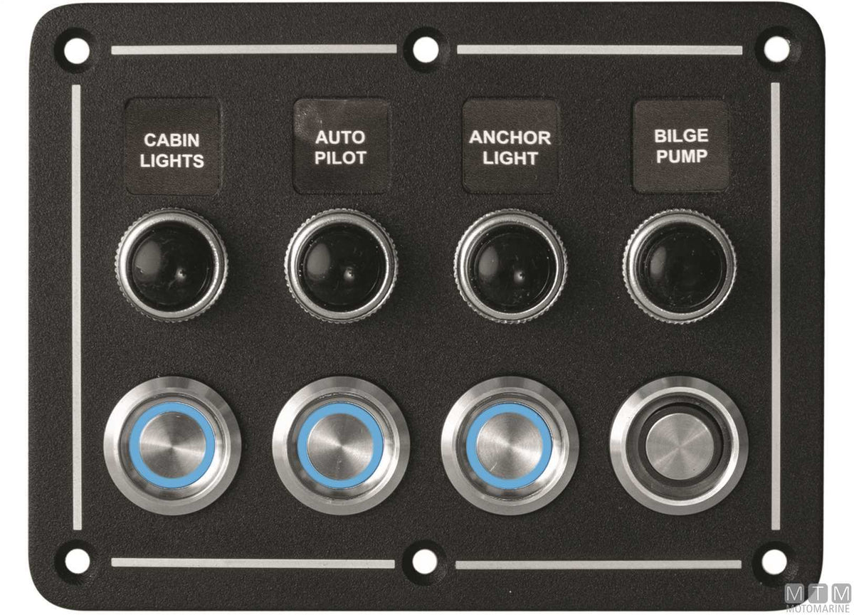 Aluminium panel with stainless steel push-buttons, 6 positions, 178x95 mm - original photo Motomarine Srl