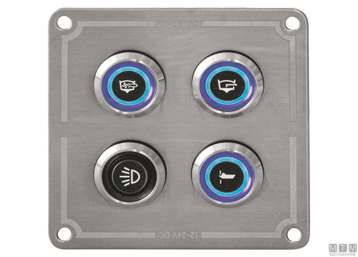 Stainless steel panel with stainless steel push-button switches, 4 positions, 80x80 mm - original photo Motomarine Srl