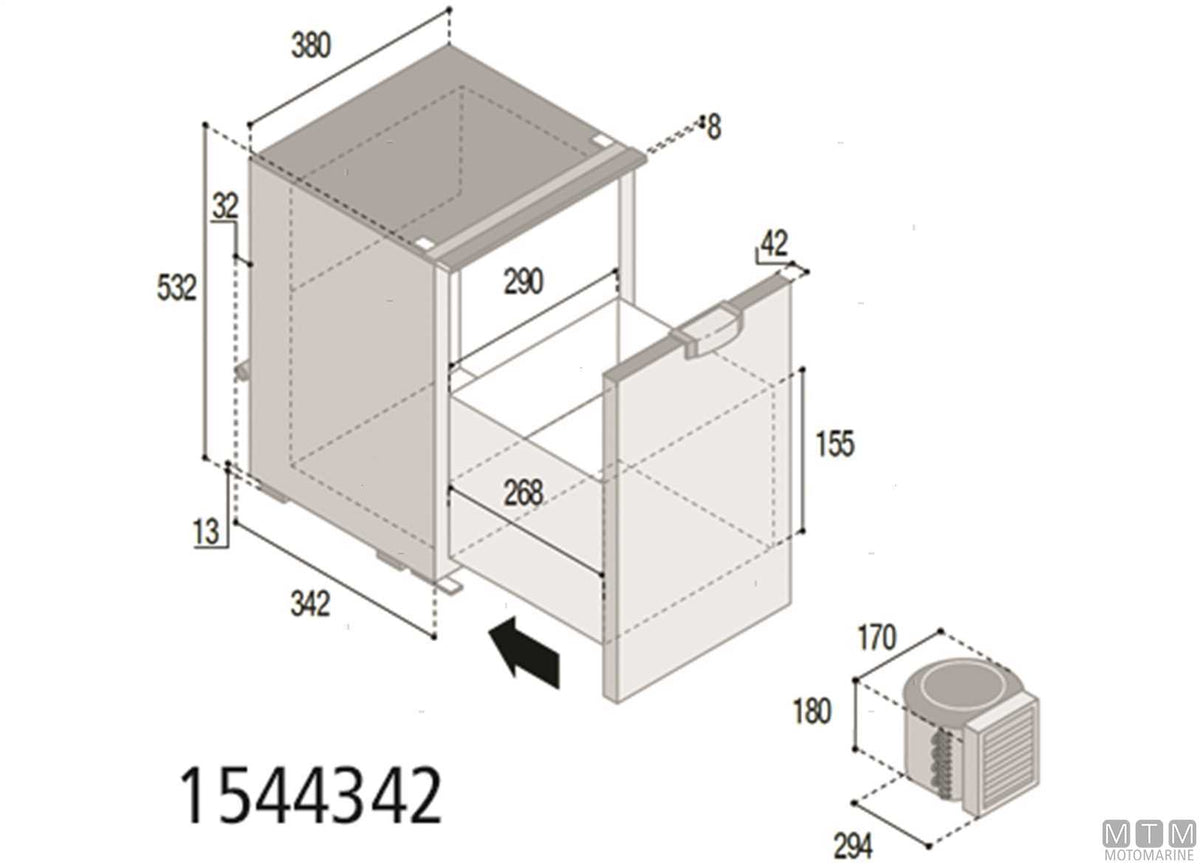 Drawer fridge 42 L VF C42DW black, external compressor - original photo Motomarine Srl