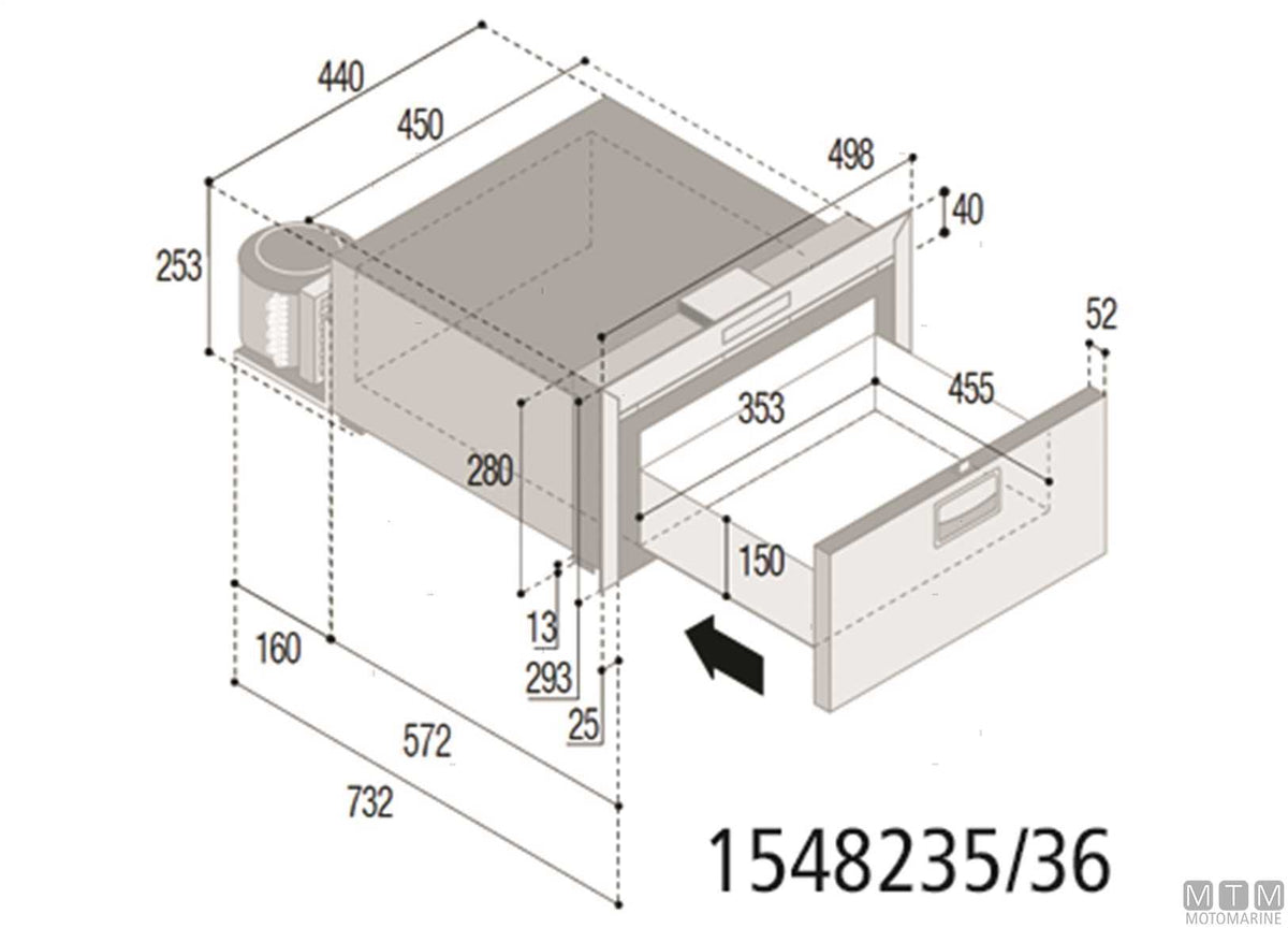 Drawer fridge 42 L VF DW42LP stainless steel, external compressor - original photo Motomarine Srl