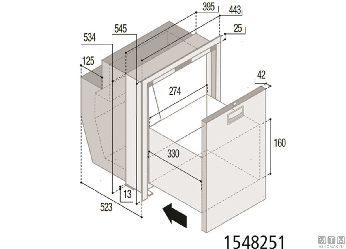 Drawer fridge 90 L VF DW90I stainless steel, internal compressor - original photo Motomarine Srl