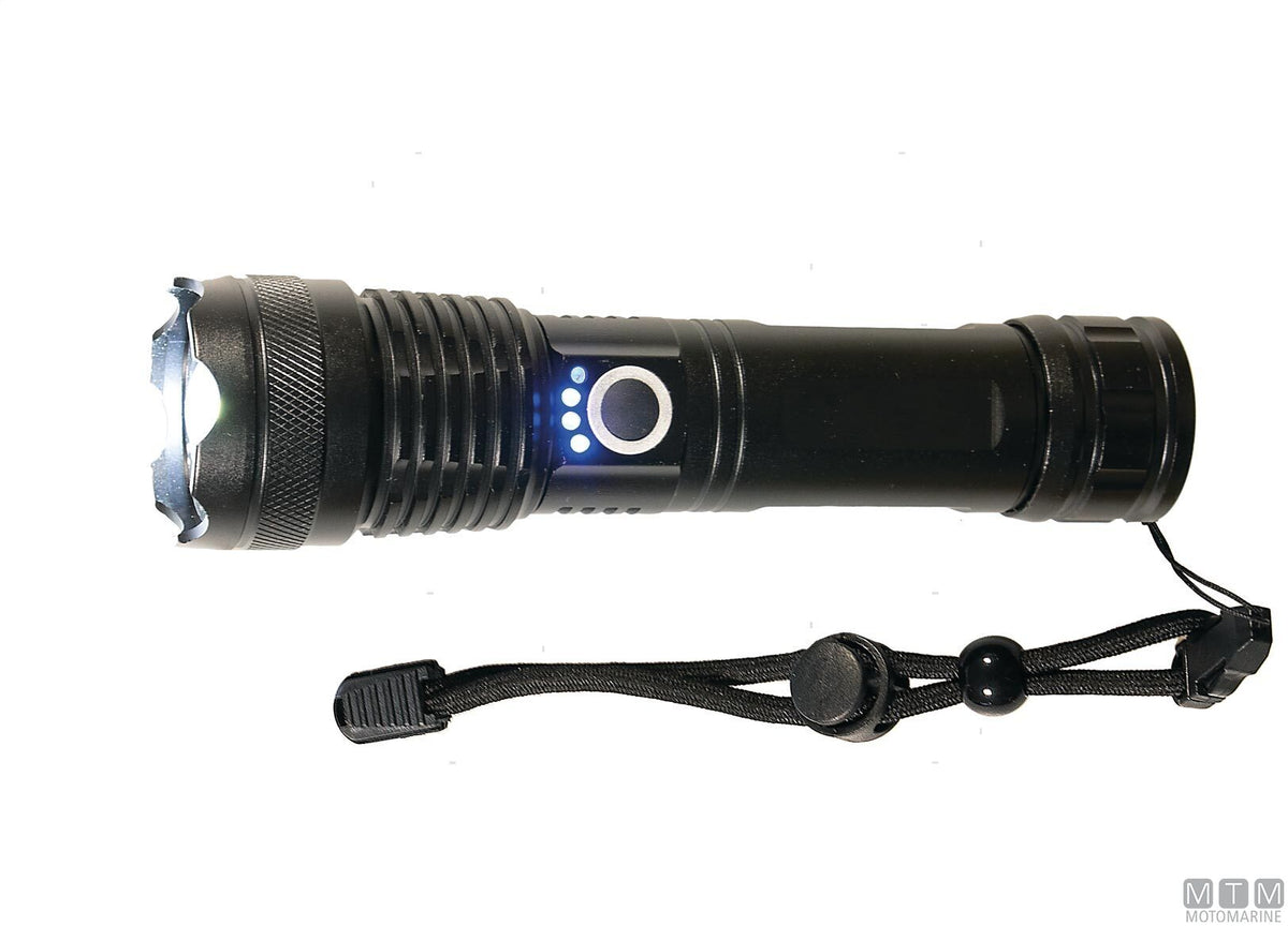 Zoom focus aluminum LED torch, black, L 17 cm - original photo Motomarine Srl