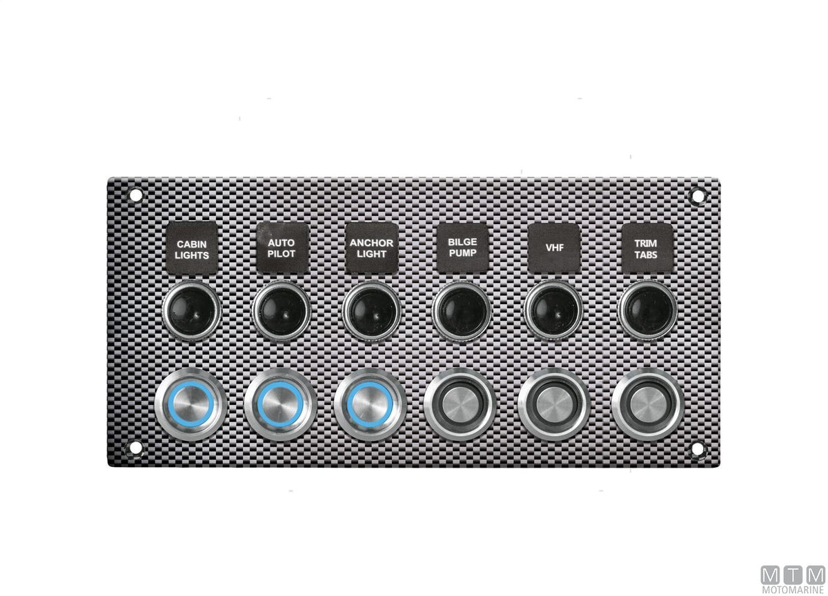 Carbon aluminium panel with push-button switches, 8 positions - original photo Motomarine Srl