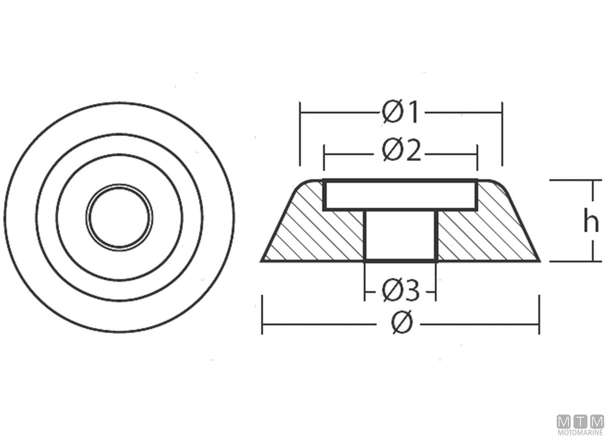 Ogive anode for Lewmar 140 bow thruster in zinc - original photo Motomarine Srl