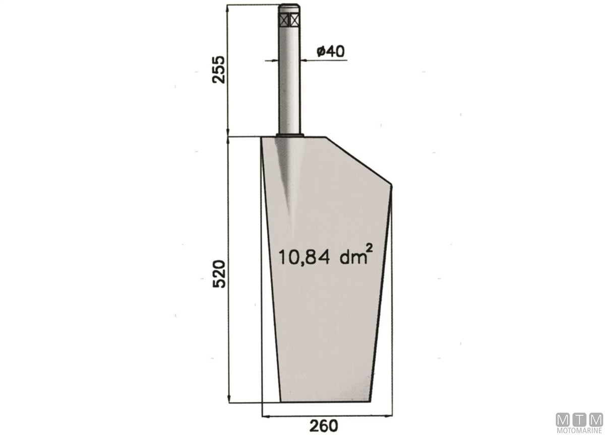 Type P11 stainless steel rudder blade 520x260 mm - original photo Motomarine Srl