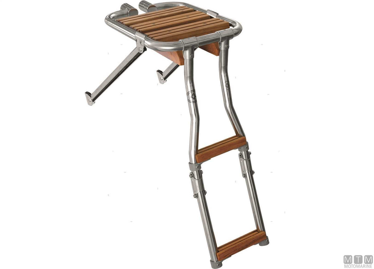 Tinox S swim platform with 2-step ladder, stainless steel and doussie wood - original photo Motomarine Srl