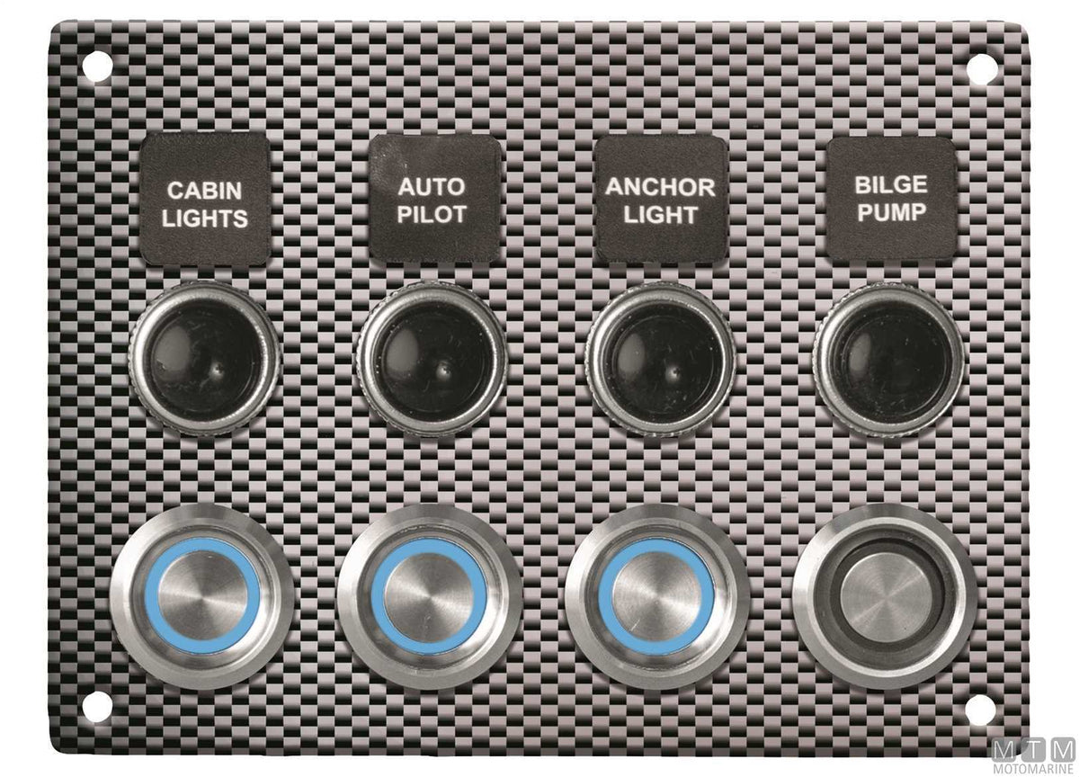 Carbon aluminium panel with push-button switches, 6 positions - original photo Motomarine Srl