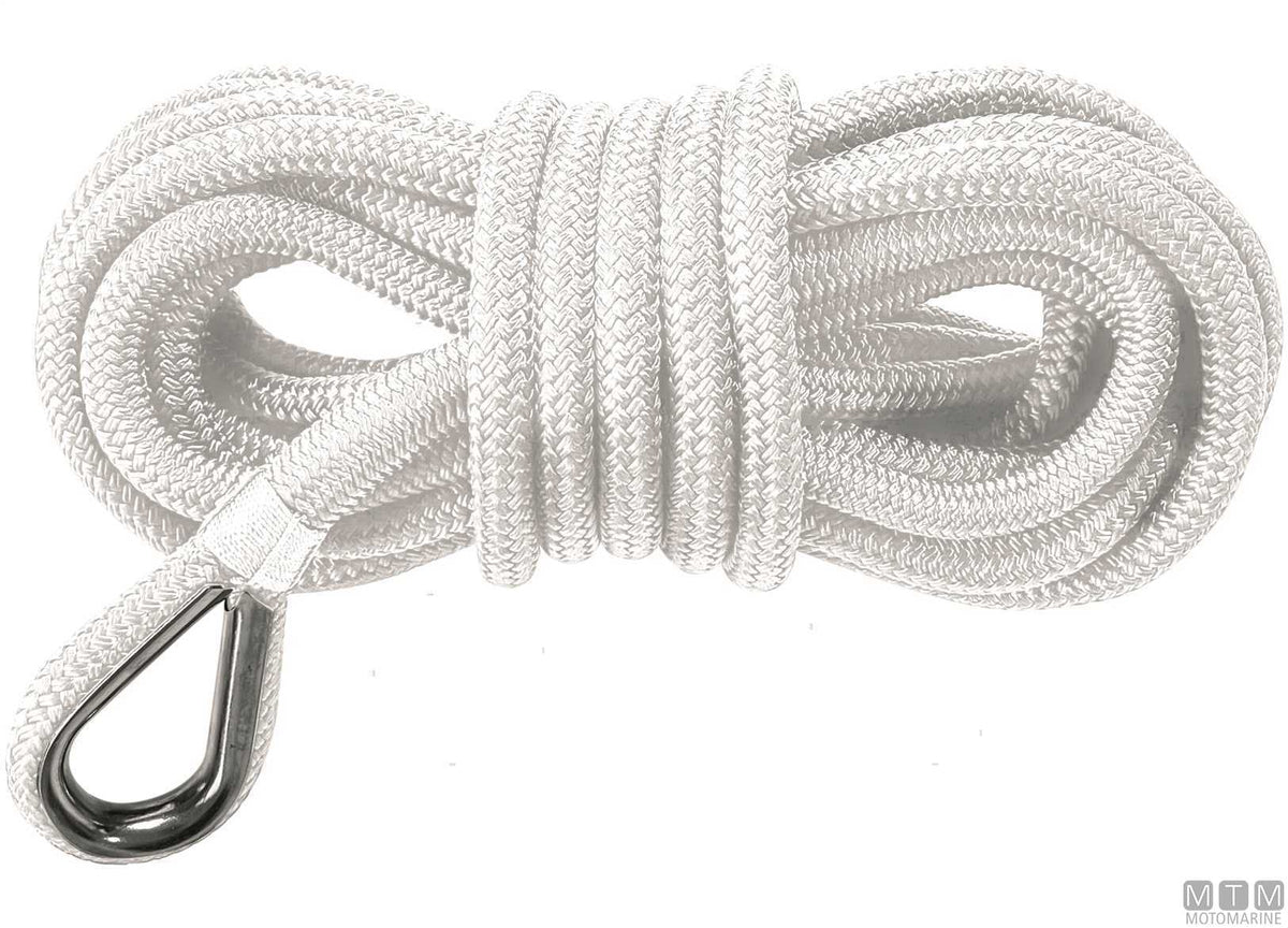 16-strand white mooring braid with stainless steel thimble Ø14 mm 30 m - original photo Motomarine Srl