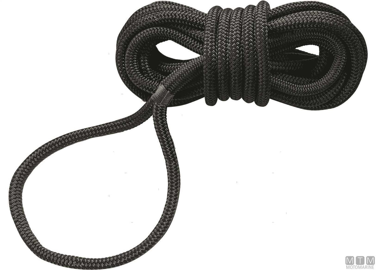 Black polyester mooring braid with spliced eye Ø12 mm, 8 m - original photo Motomarine Srl