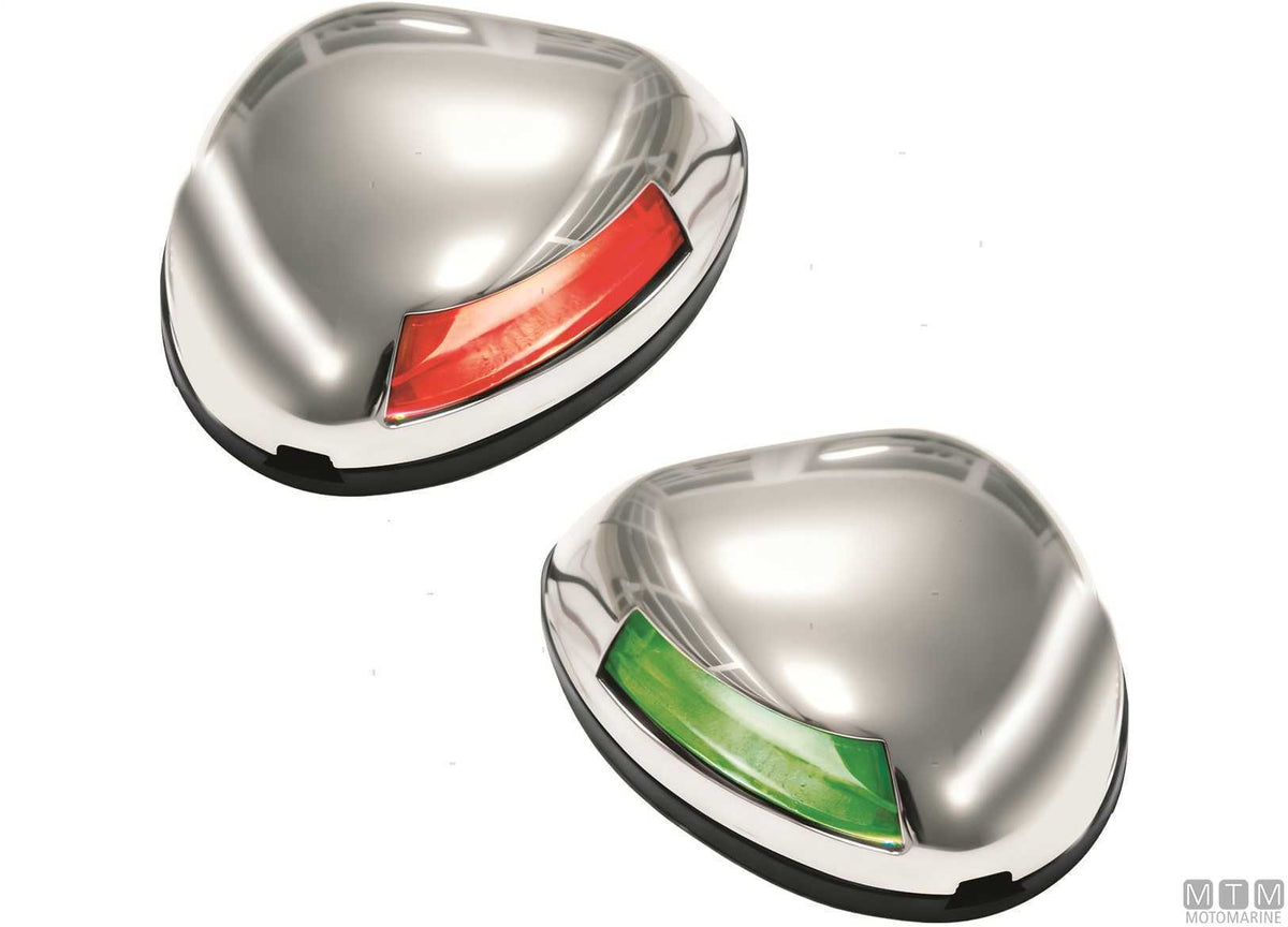 Pair of red and green Compact LED bow navigation lights in stainless steel - original photo Motomarine Srl