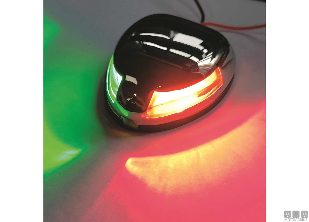 Pair of red and green Compact LED bow navigation lights in stainless steel - original photo Motomarine Srl