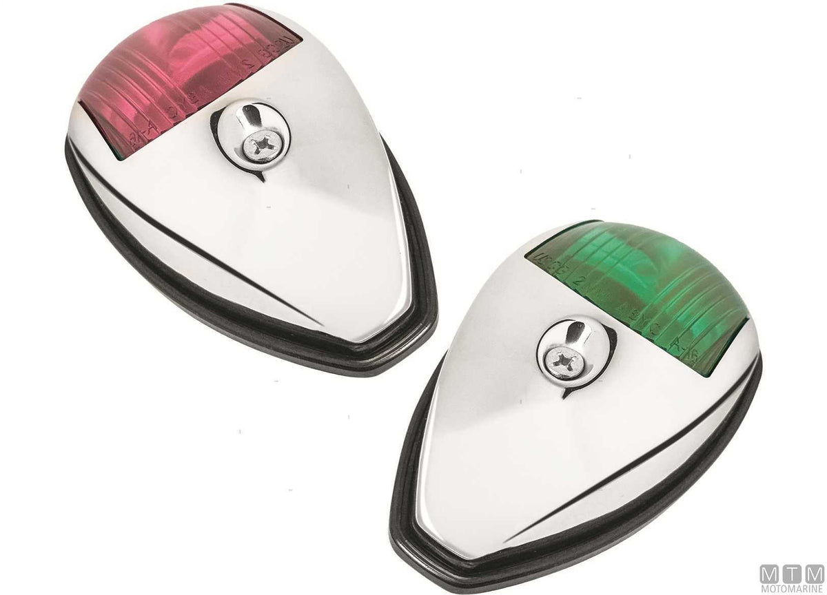 Pair of LED bow navigation lights, red and green, stainless steel - original photo Motomarine Srl