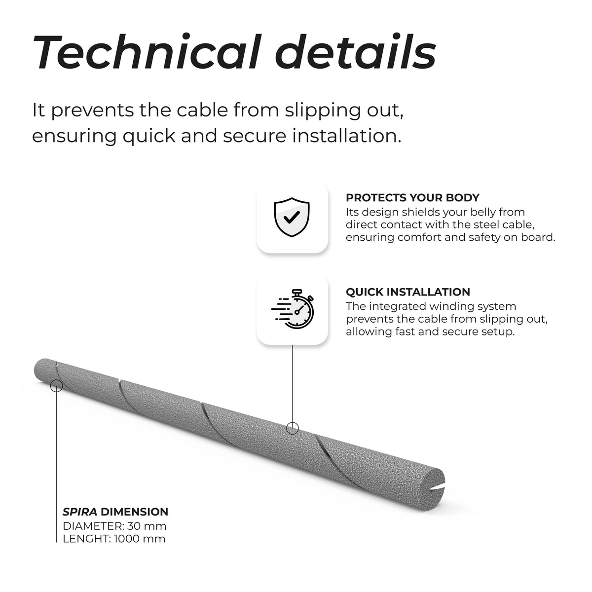 Spira – The Twistable Guardrail Cover — size reference
