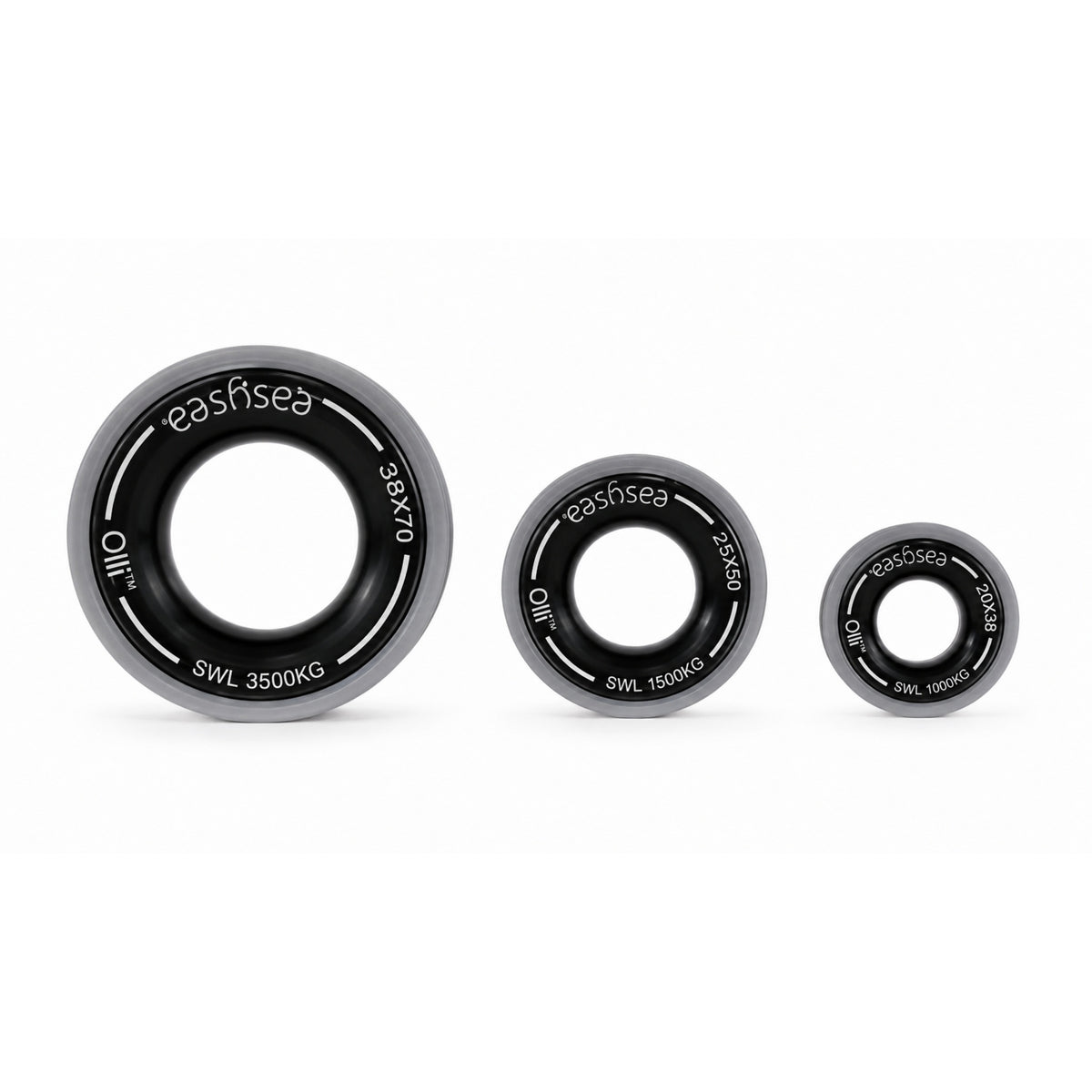 The four sizes of the Easysea Olli solid ring side by side, from S 20x38 to XL 55x101
