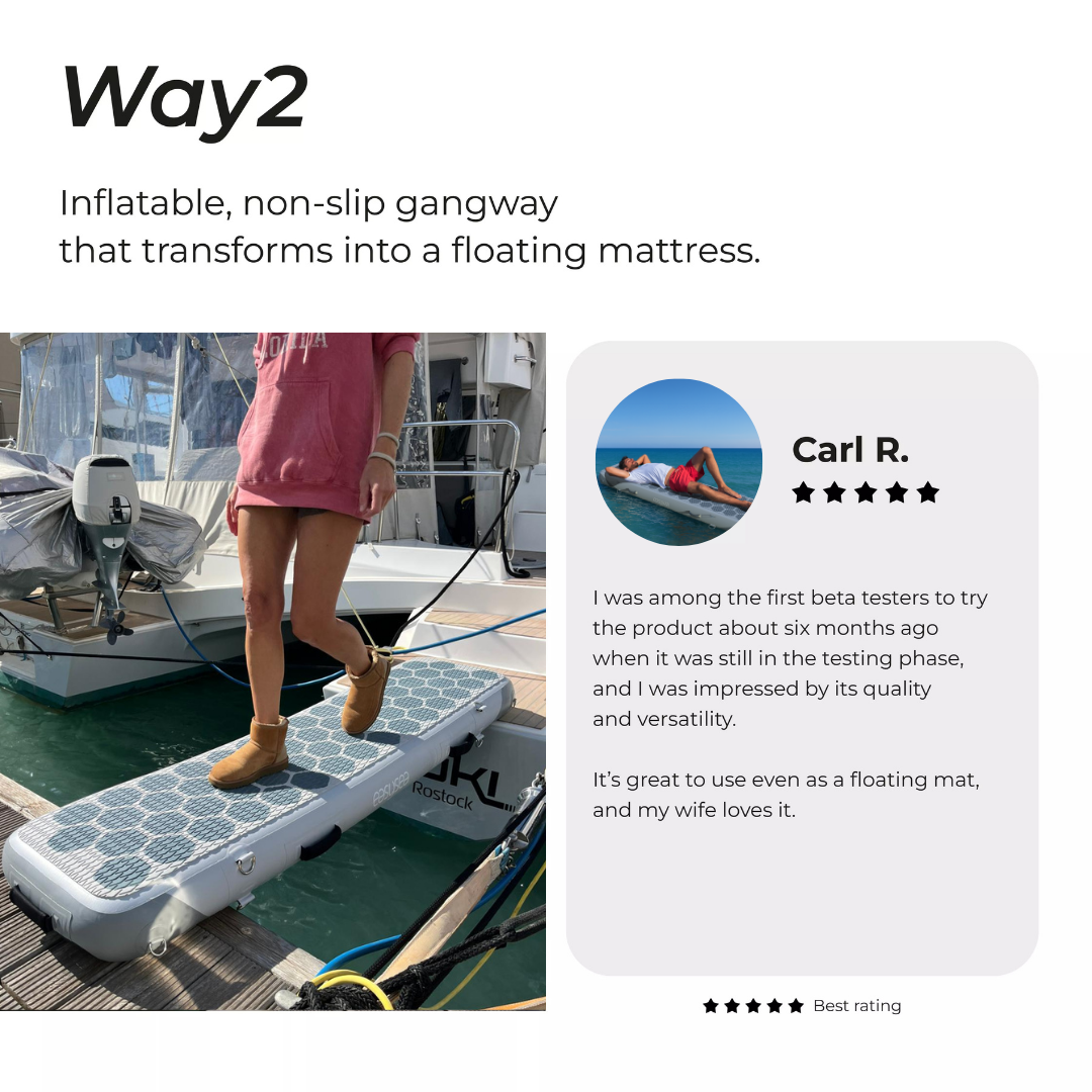 Way2 inflatable boat ladder and gangway with non-slip marine surface